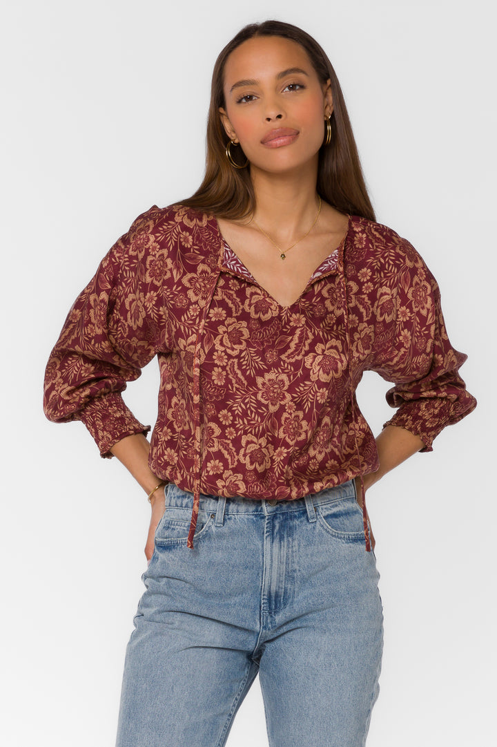 Freya Sangria Floral Top - Tops - Velvet Heart Clothing