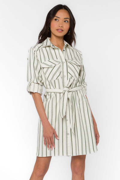 Gelsey Olive Stripe Dress - Dresses - Velvet Heart Clothing