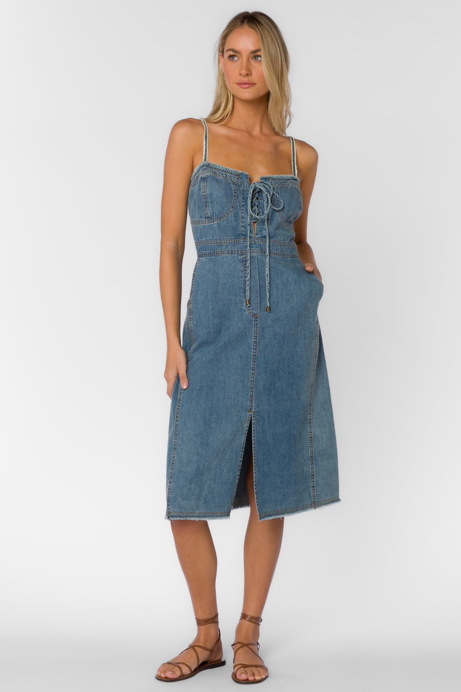 CAPTIVATING HEART DENIM MIDI DRESS