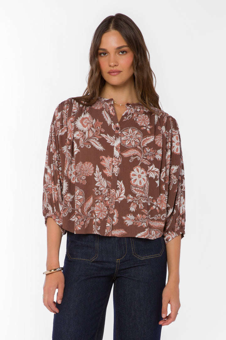 Harlan Brown Floral Top