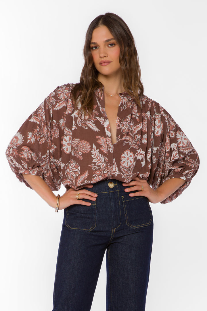 Harlan Brown Floral Top