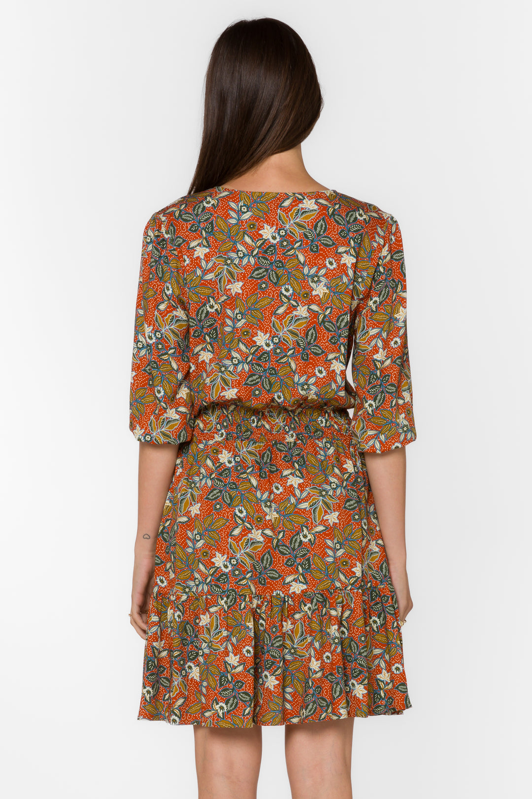 Henriette Copper Dotted Leaf Dress - Dresses - Velvet Heart Clothing