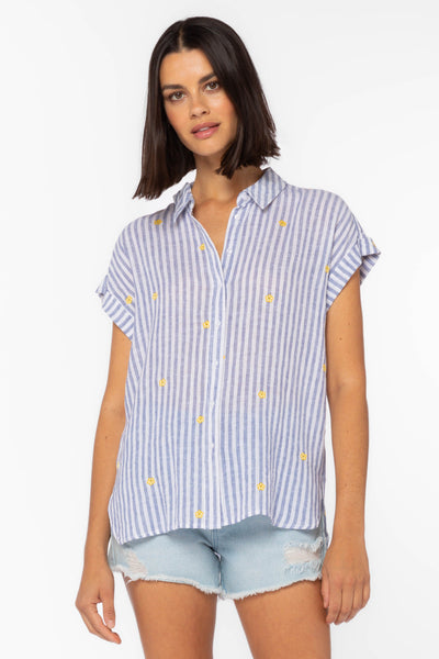 Ilene Blue Stripe Shirt - Tops - Velvet Heart Clothing