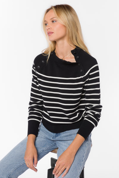 Janette Black White Stripe Sweater - Sweaters - Velvet Heart Clothing