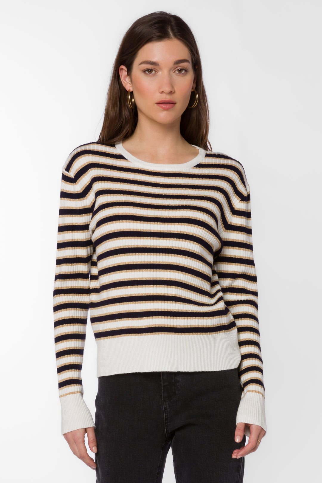 Janiyah Navy Gold Stripe Sweater - Sweaters - Velvet Heart Clothing