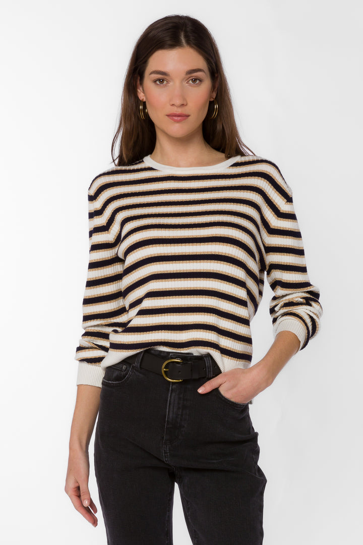 Janiyah Navy Gold Stripe Sweater - Sweaters - Velvet Heart Clothing