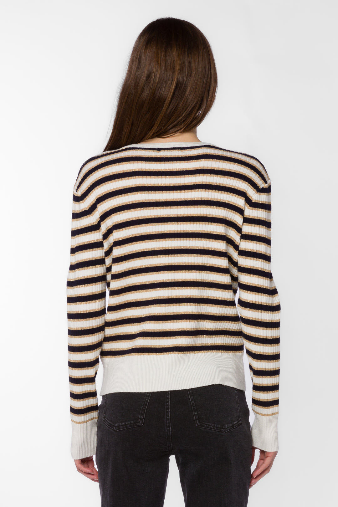 Janiyah Navy Gold Stripe Sweater - Sweaters - Velvet Heart Clothing