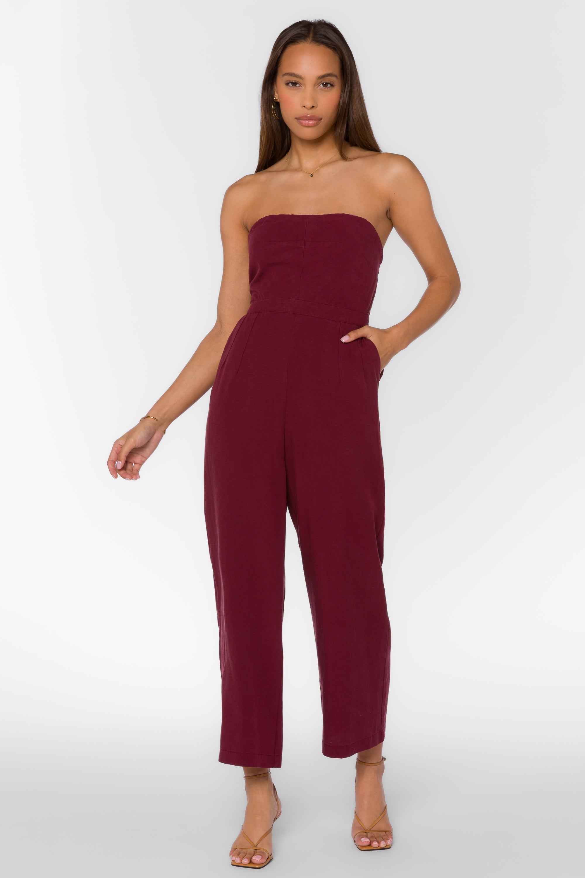 Jeanie Burgundy Jumpsuit - Jumpsuits & Rompers - Velvet Heart Clothing