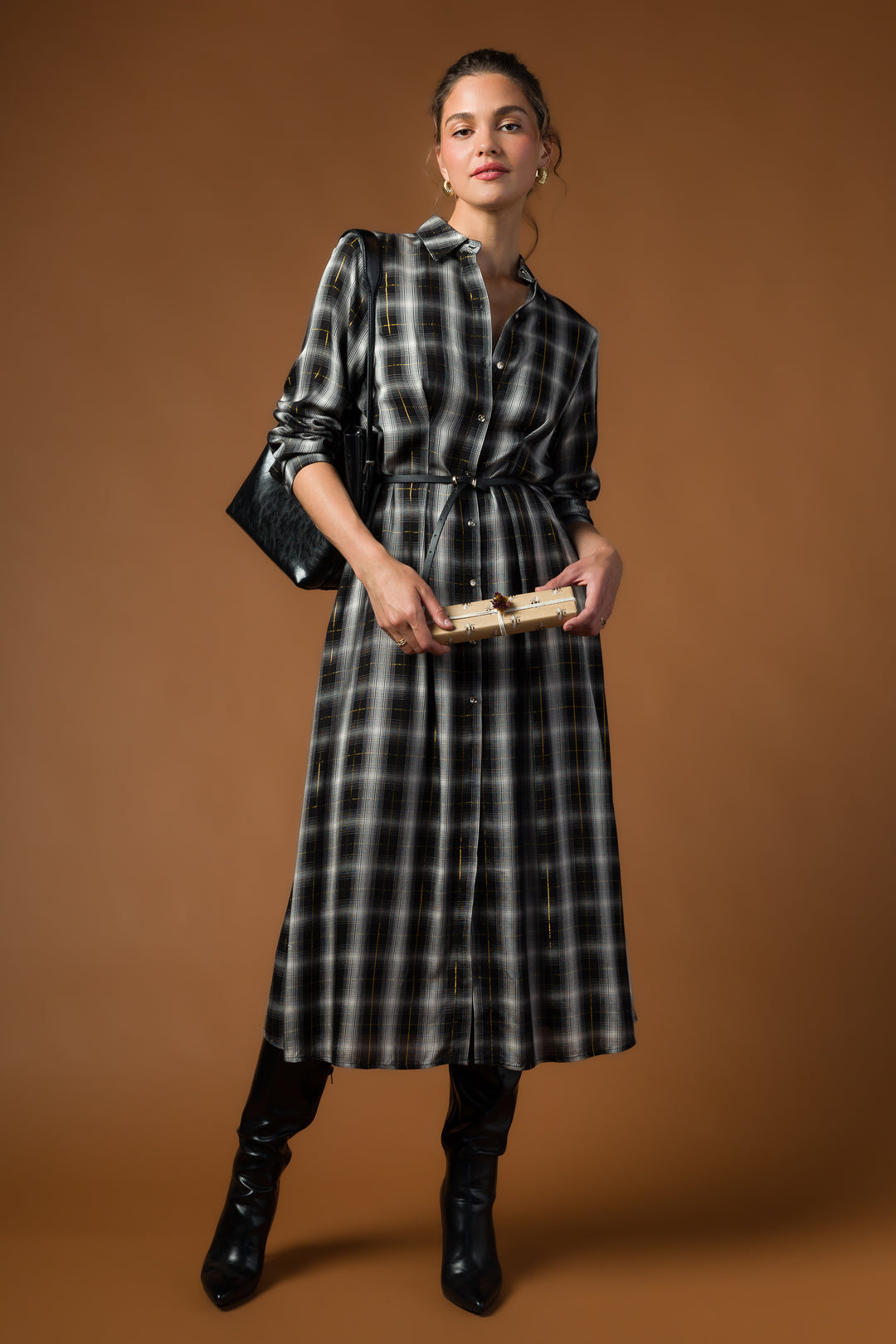 Jericho Black White Plaid Dress XL / Black/White Plaid/Gold Metallic Jericho Black White Plaid Dress XL / Black/White Plaid/Gold Metallic