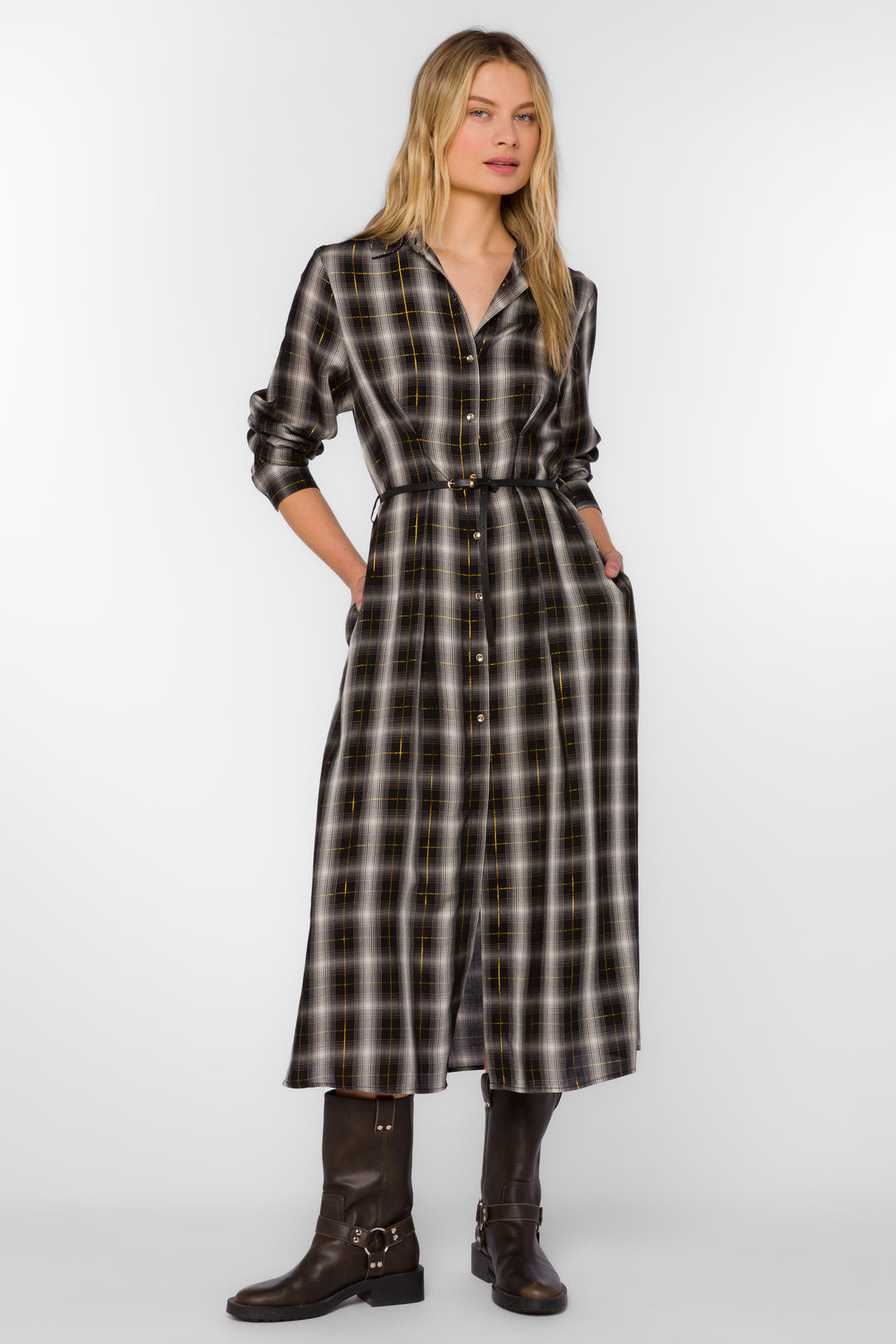 Jericho Black White Plaid Dress Xs / Black/White Plaid/Gold Metallic Jericho Black White Plaid Dress Xs / Black/White Plaid/Gold Metallic
