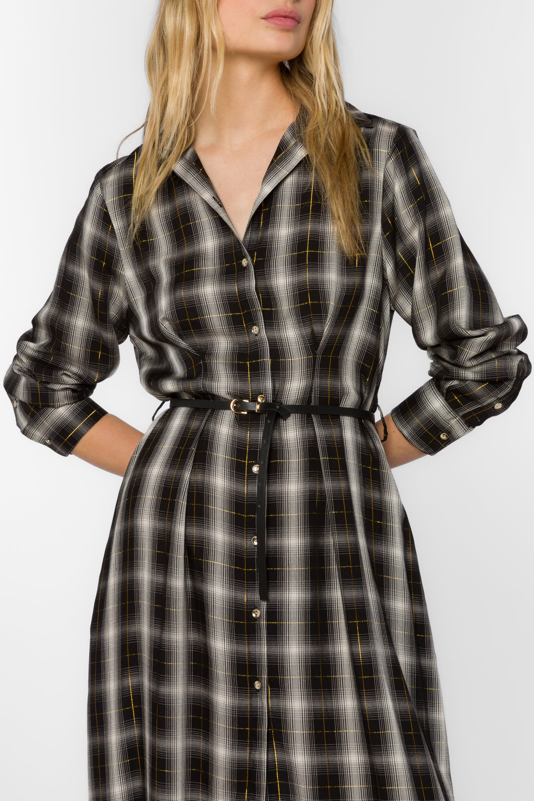 Jericho Black White Plaid Dress XS / Black/White Plaid/Gold Metallic Jericho Black White Plaid Dress XS / Black/White Plaid/Gold Metallic