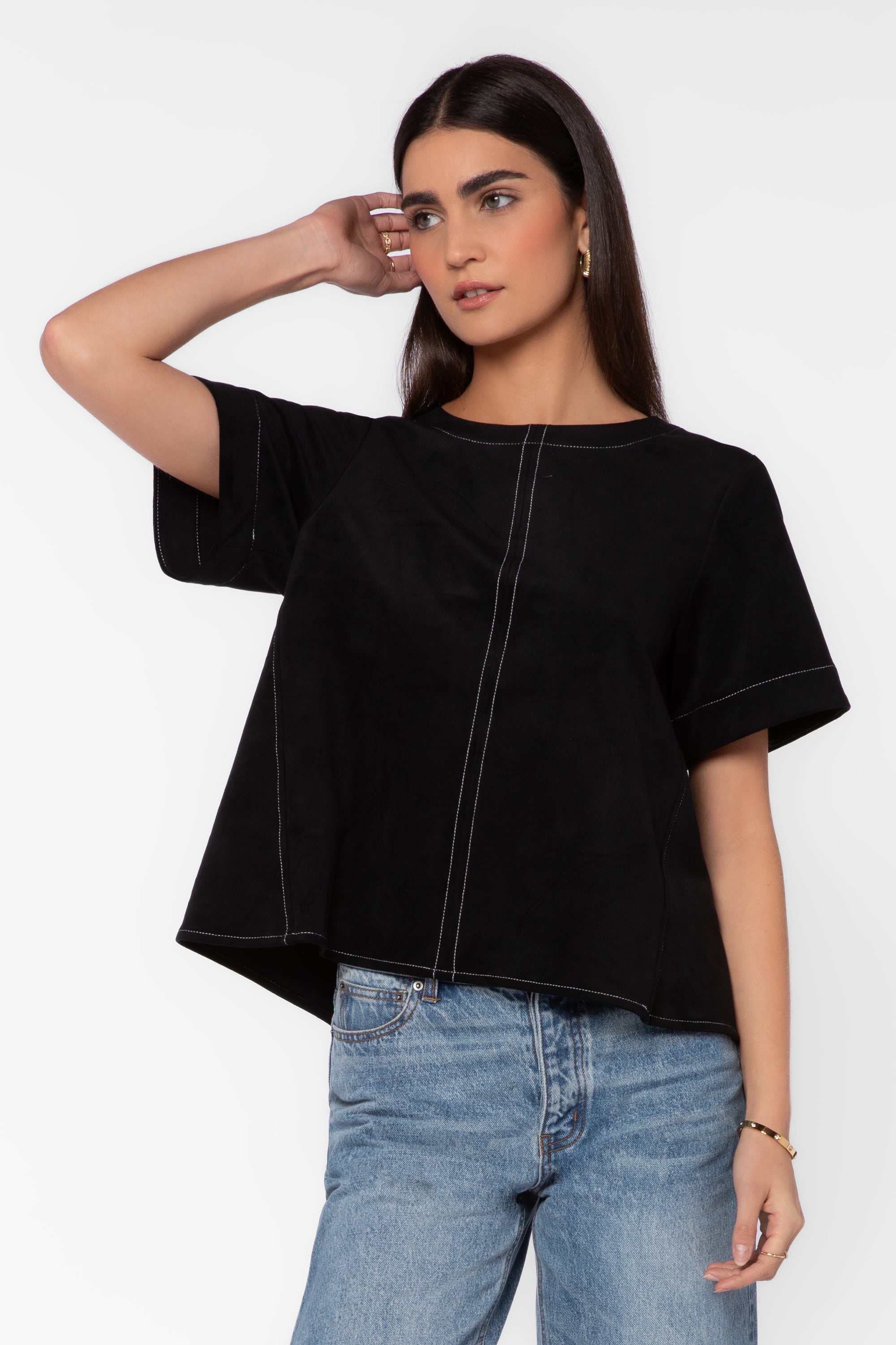 Juliette Black Suede Shirt - Tops - Velvet Heart Clothing