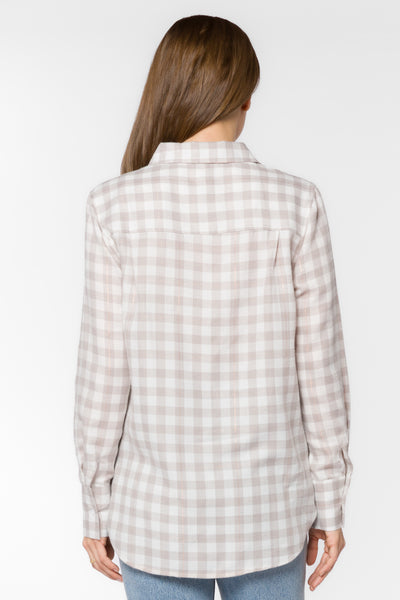 Kacia Taupe Plaid Shirt - Tops - Velvet Heart Clothing