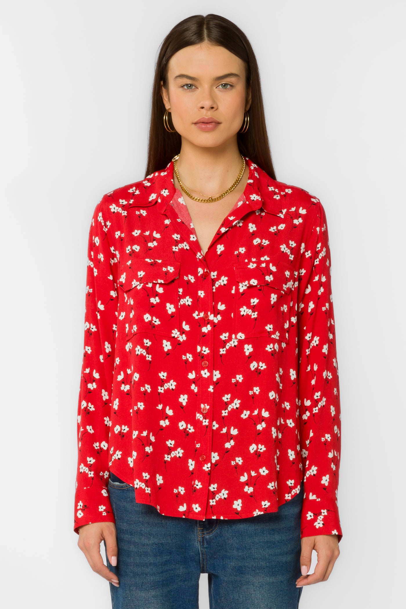 Kacia Red Poppy Shirt - Tops - Velvet Heart Clothing