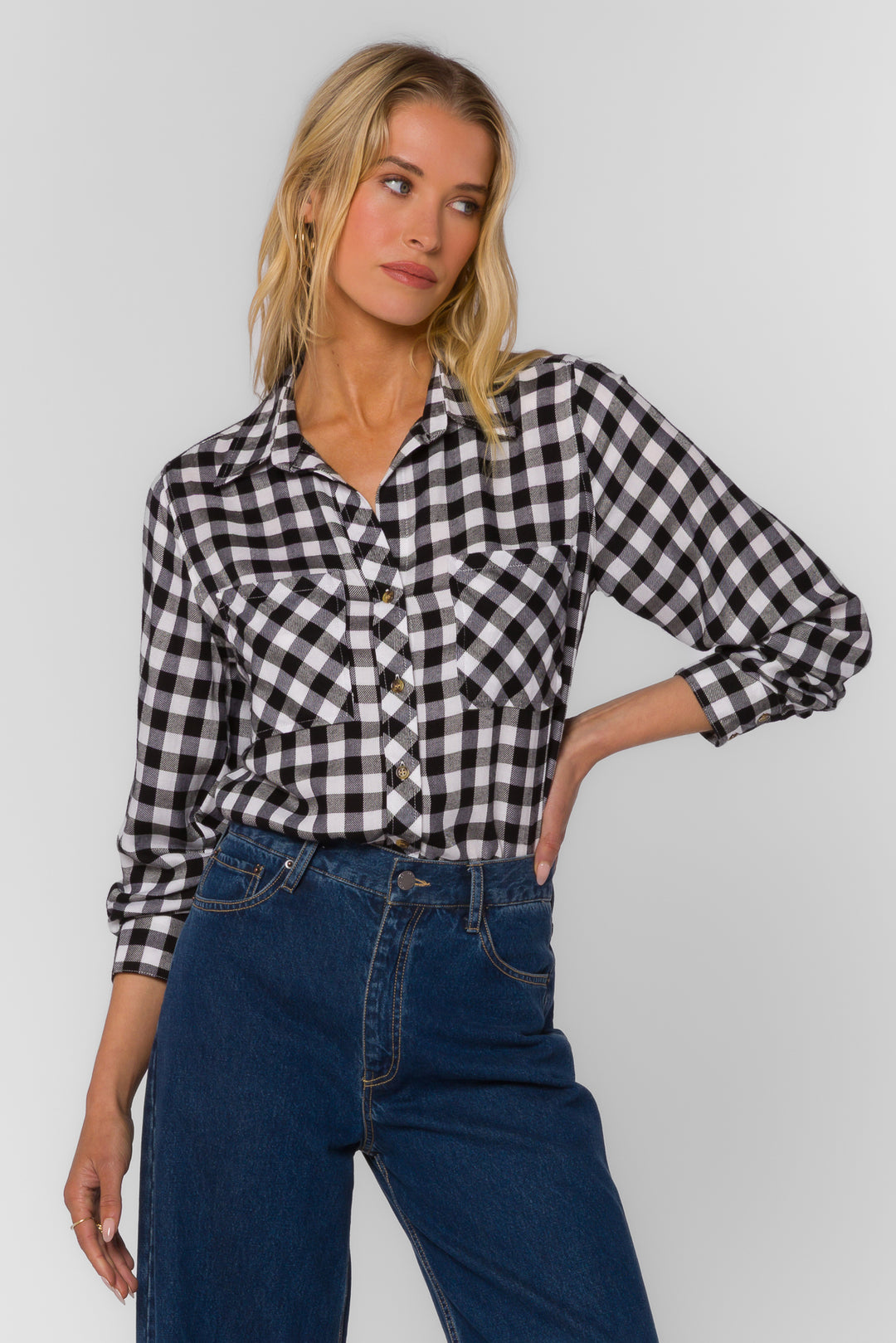 Kacia Black Gingham Shirt - Tops - Velvet Heart Clothing