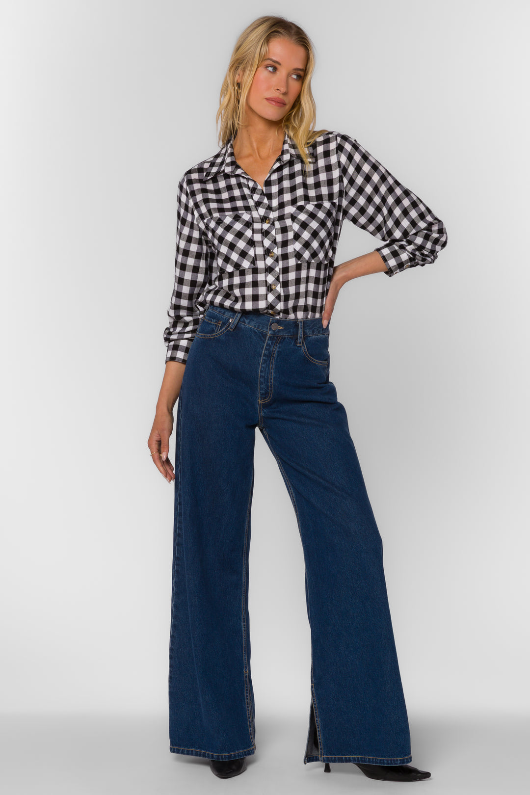 Kacia Black Gingham Shirt - Tops - Velvet Heart Clothing