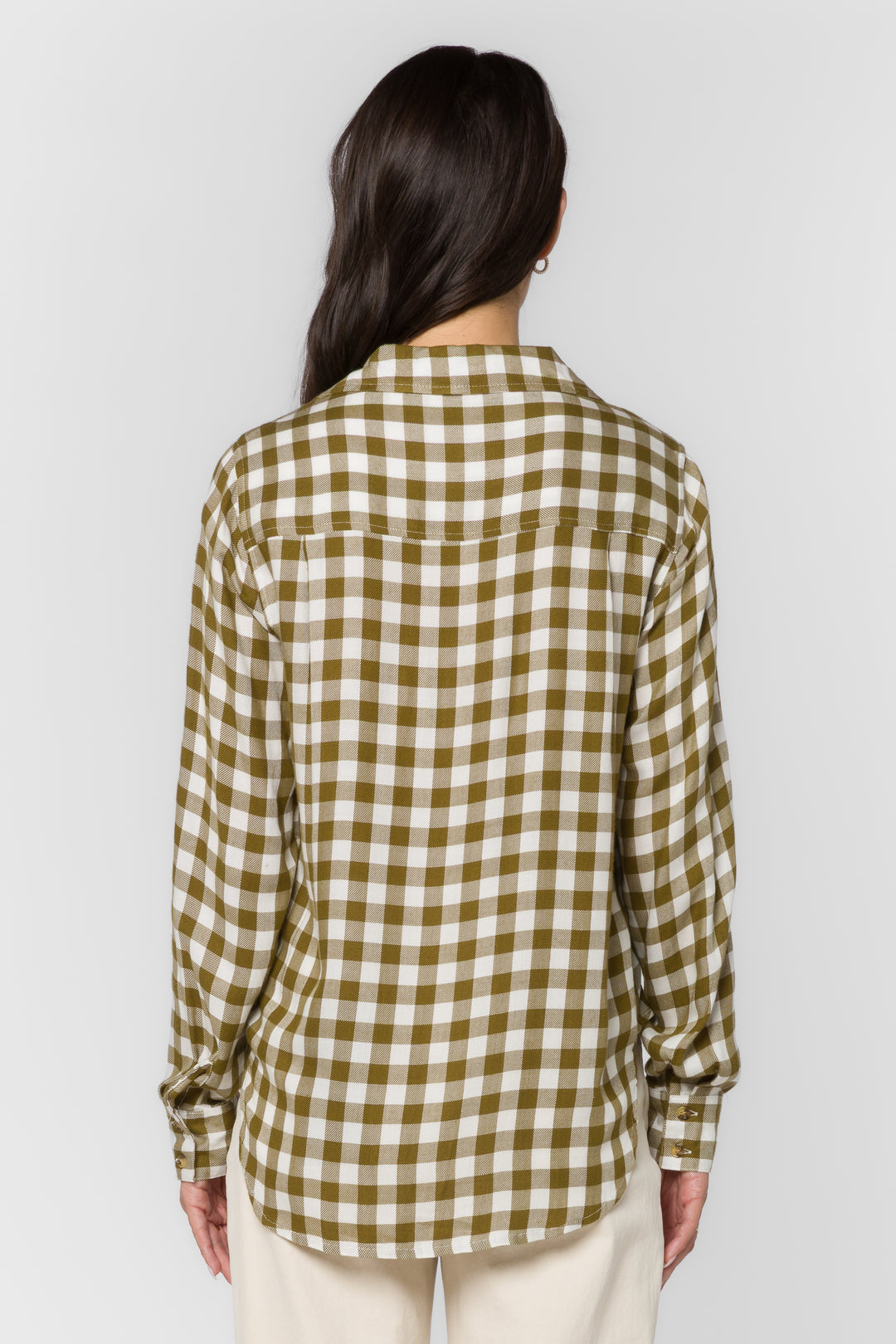 Kacia Olive Gingham Shirt - Tops - Velvet Heart Clothing