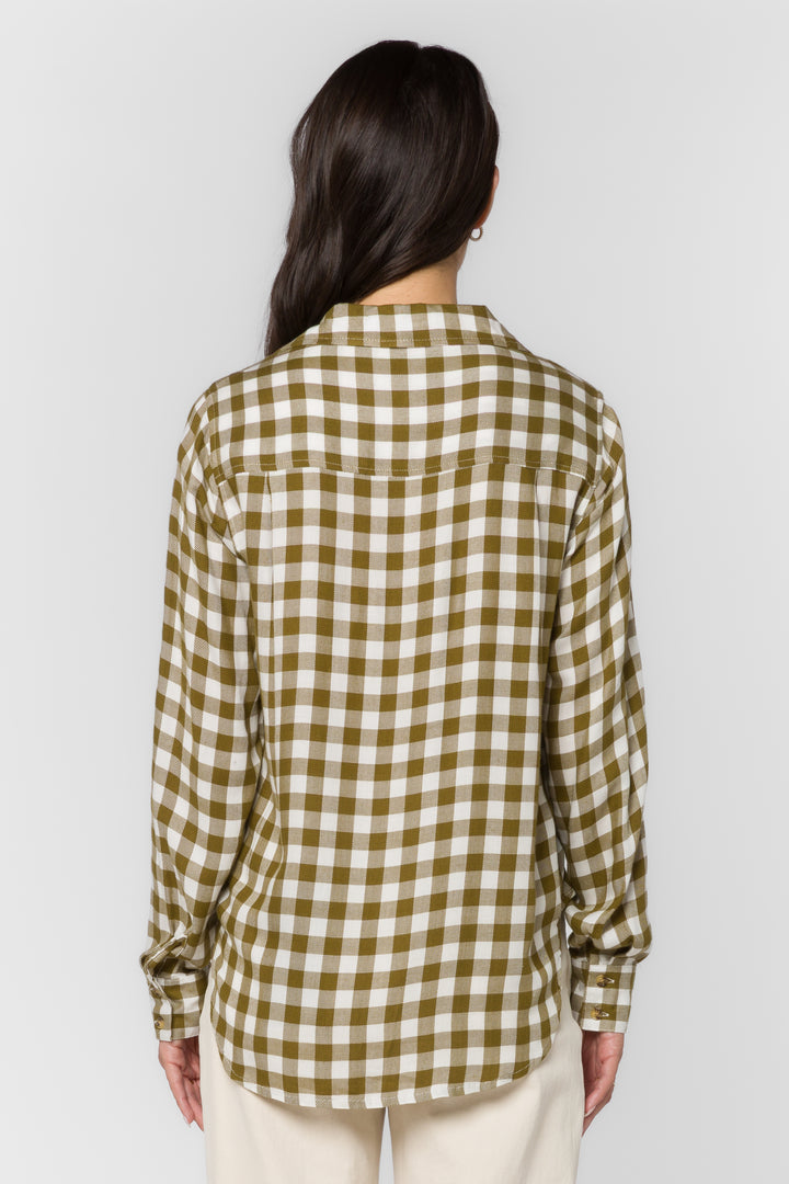 Kacia Olive Gingham Shirt - Tops - Velvet Heart Clothing