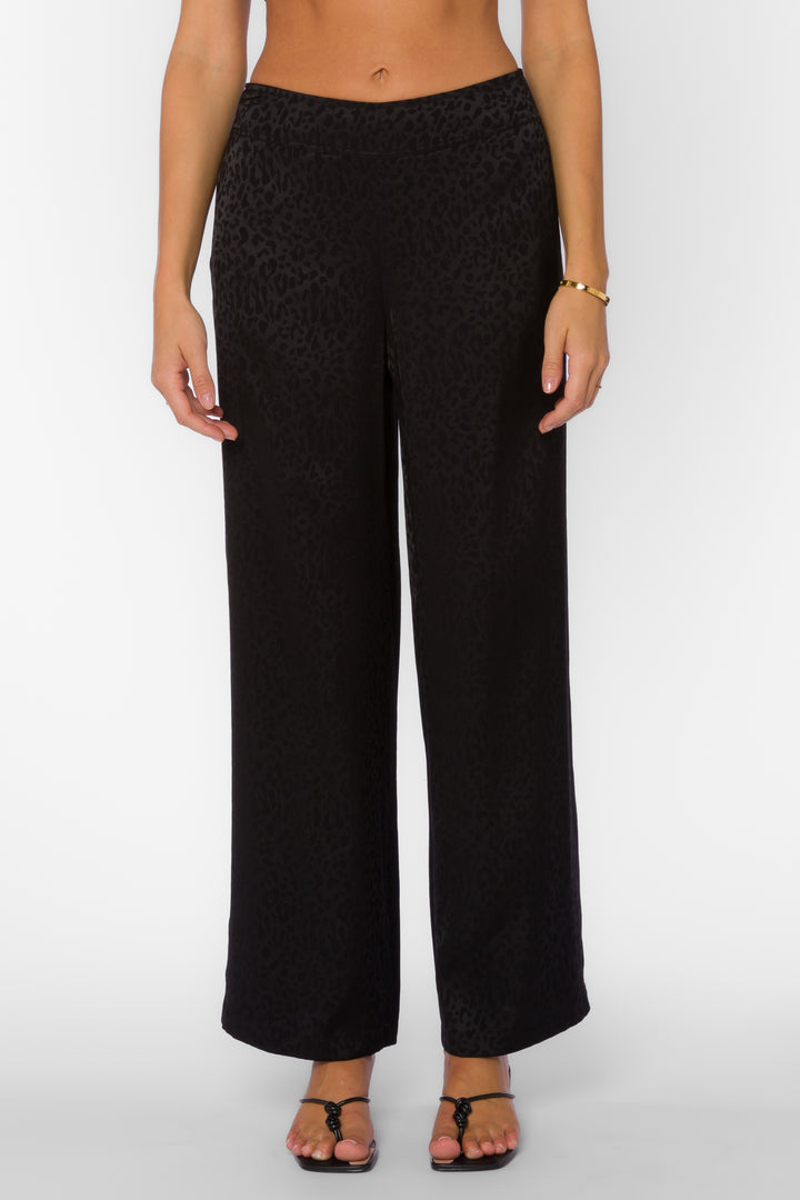 Kaelin Black Leopard Jacquard Pants - Bottoms - Velvet Heart Clothing