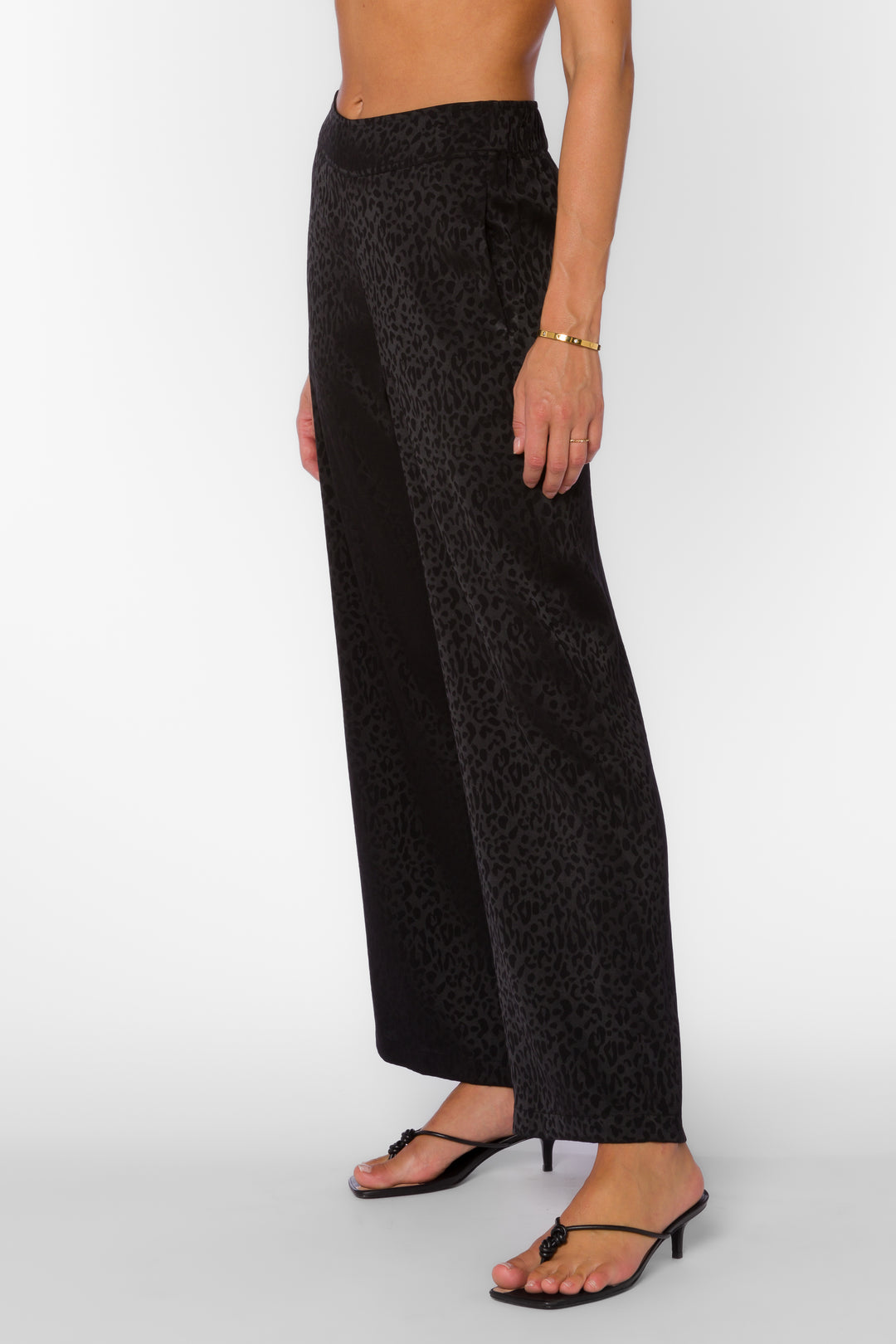 Kaelin Black Leopard Jacquard Pants - Bottoms - Velvet Heart Clothing