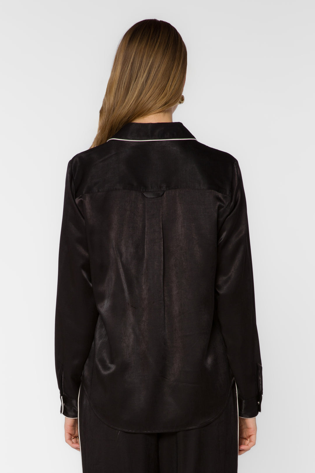 Keila Black Satin Contrast Trim Shirt