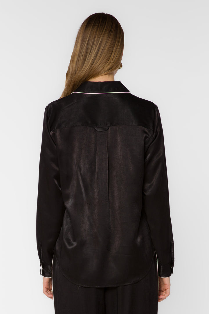 Keila Black Satin Contrast Trim Shirt