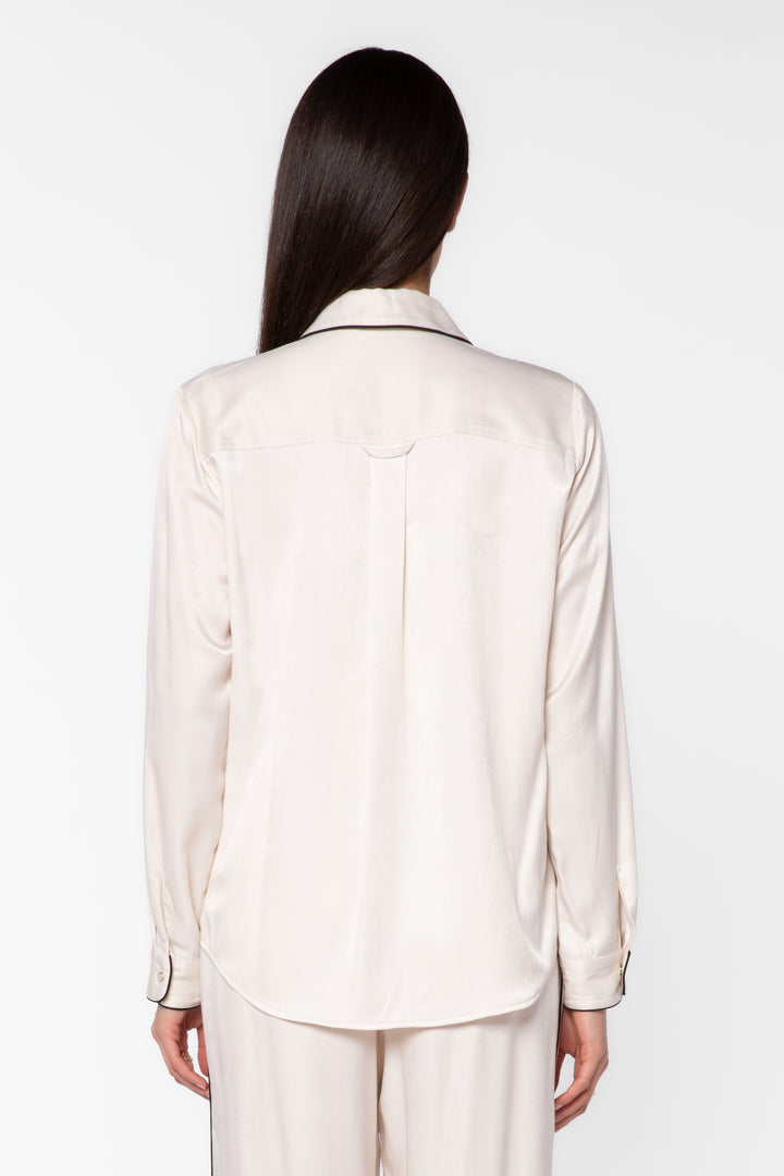 Keila Vanilla Satin Contrast Trim Shirt