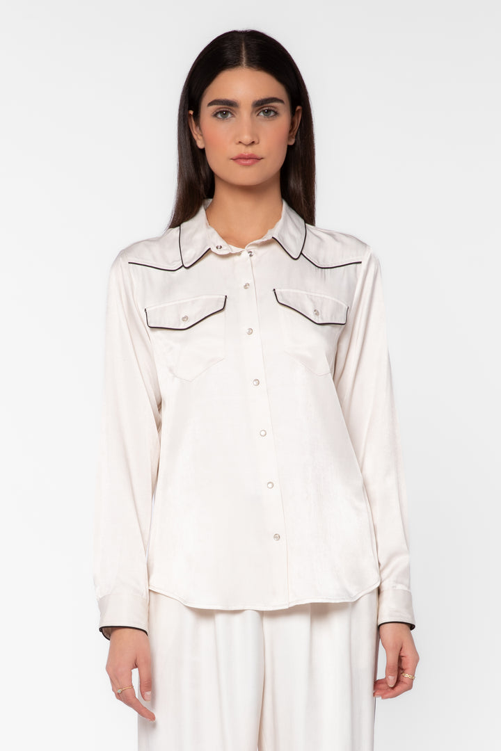 Keila Vanilla Satin Contrast Trim Shirt