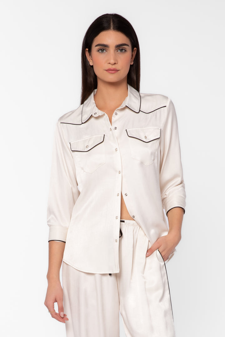 Keila Vanilla Satin Contrast Trim Shirt
