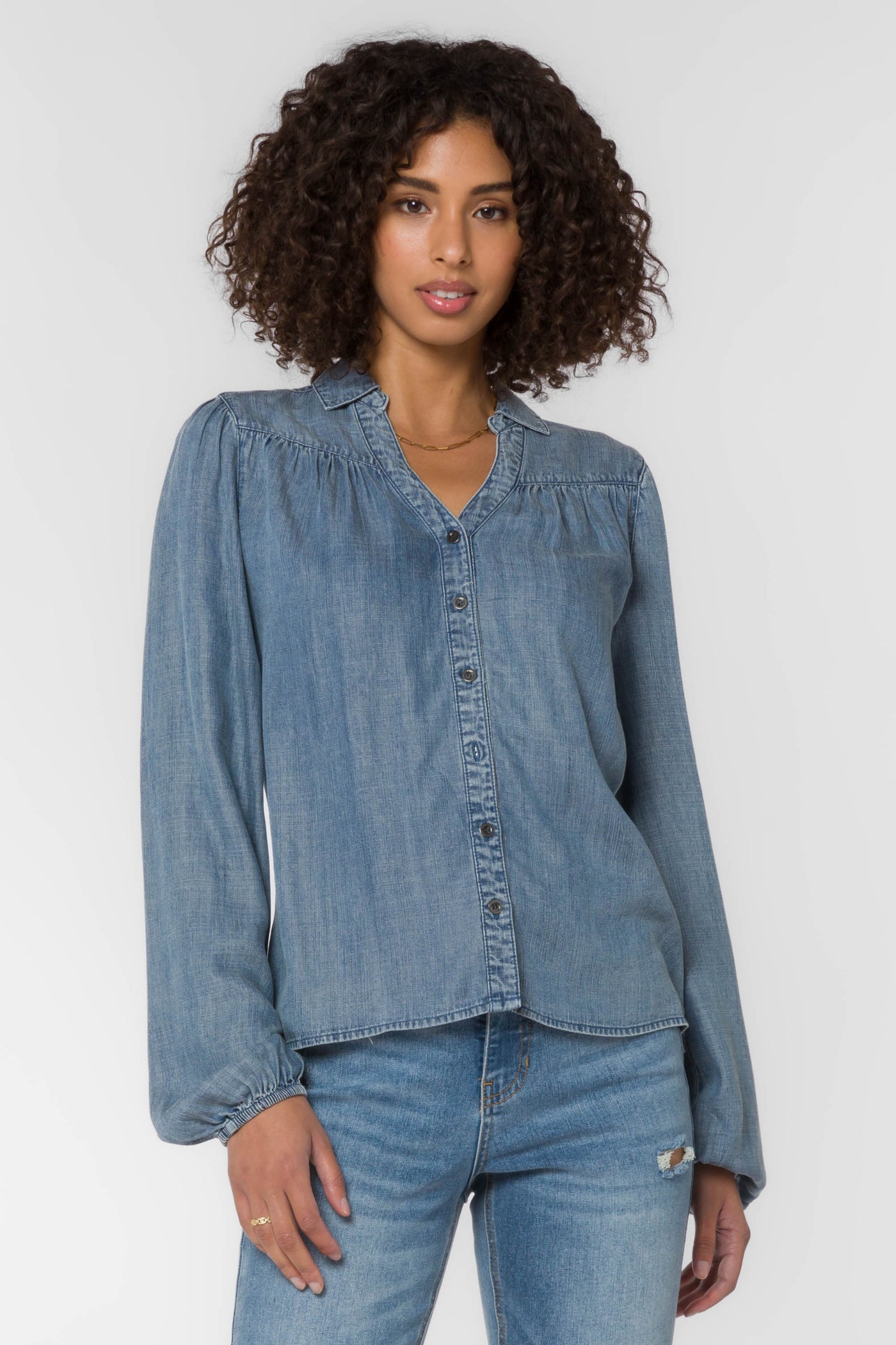 Kendall Blue Denim Shirt - Tops - Velvet Heart Clothing