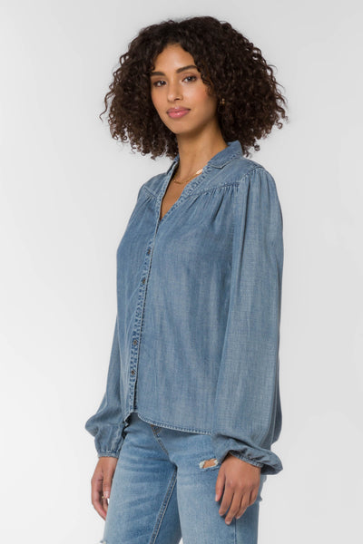 Kendall Blue Denim Shirt - Tops - Velvet Heart Clothing