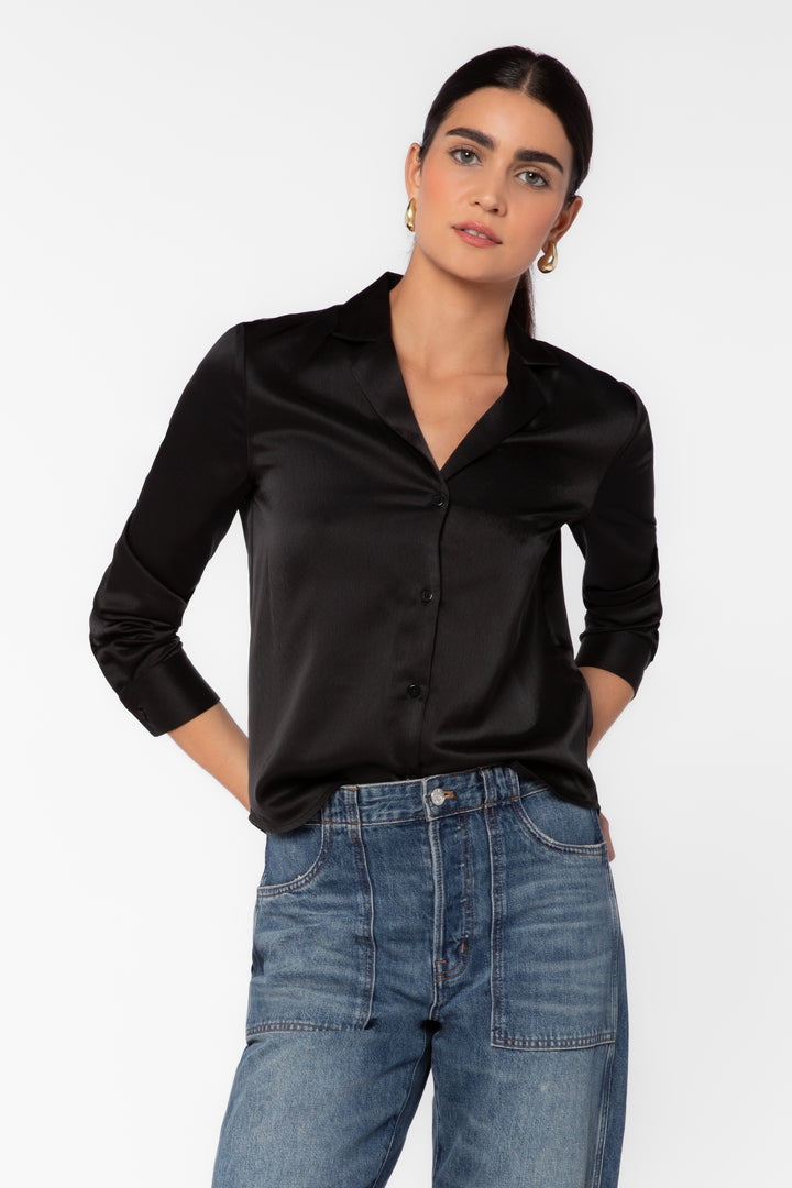 Kensley Black Satin Blouse