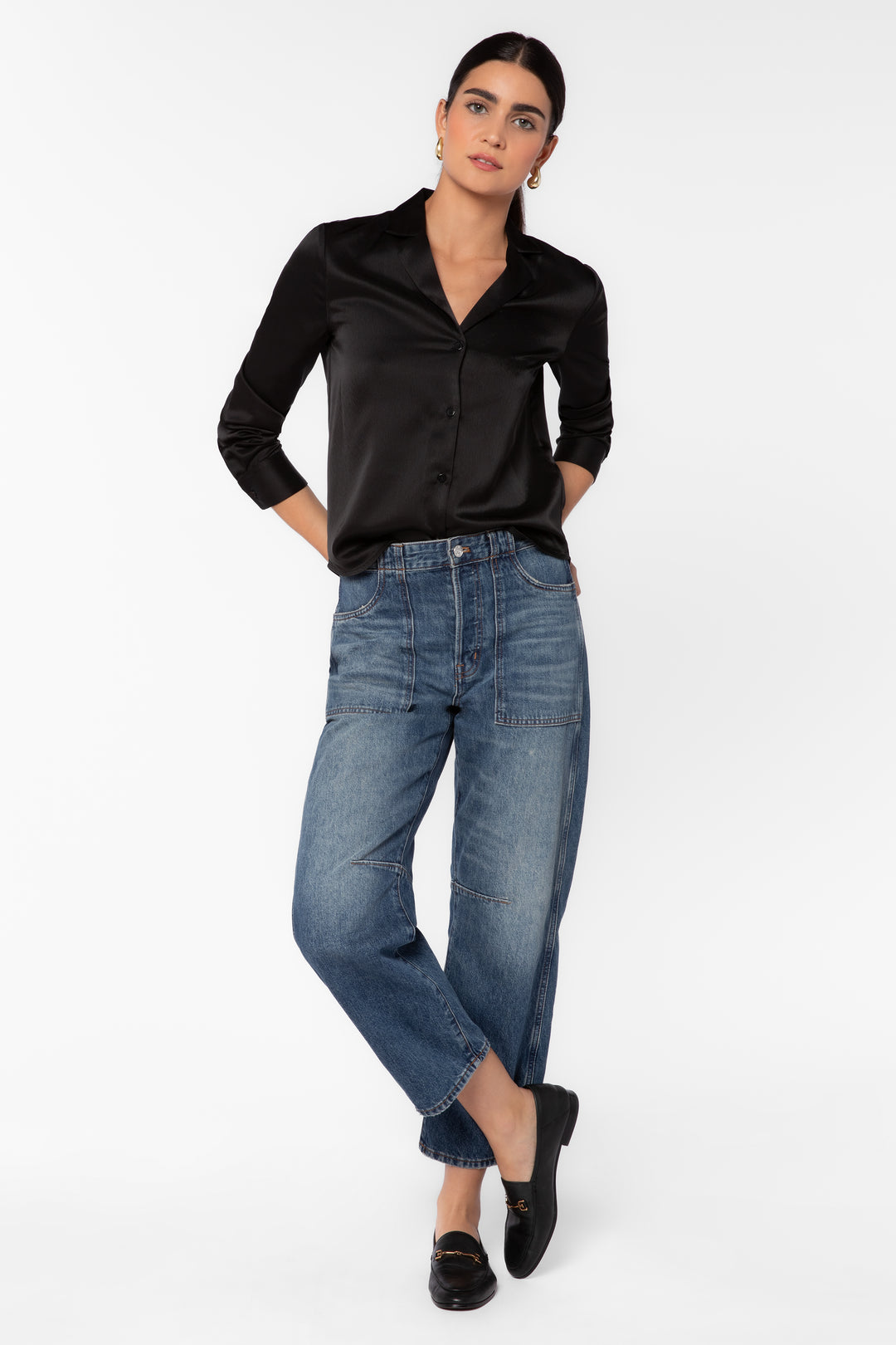 Kensley Black Satin Blouse