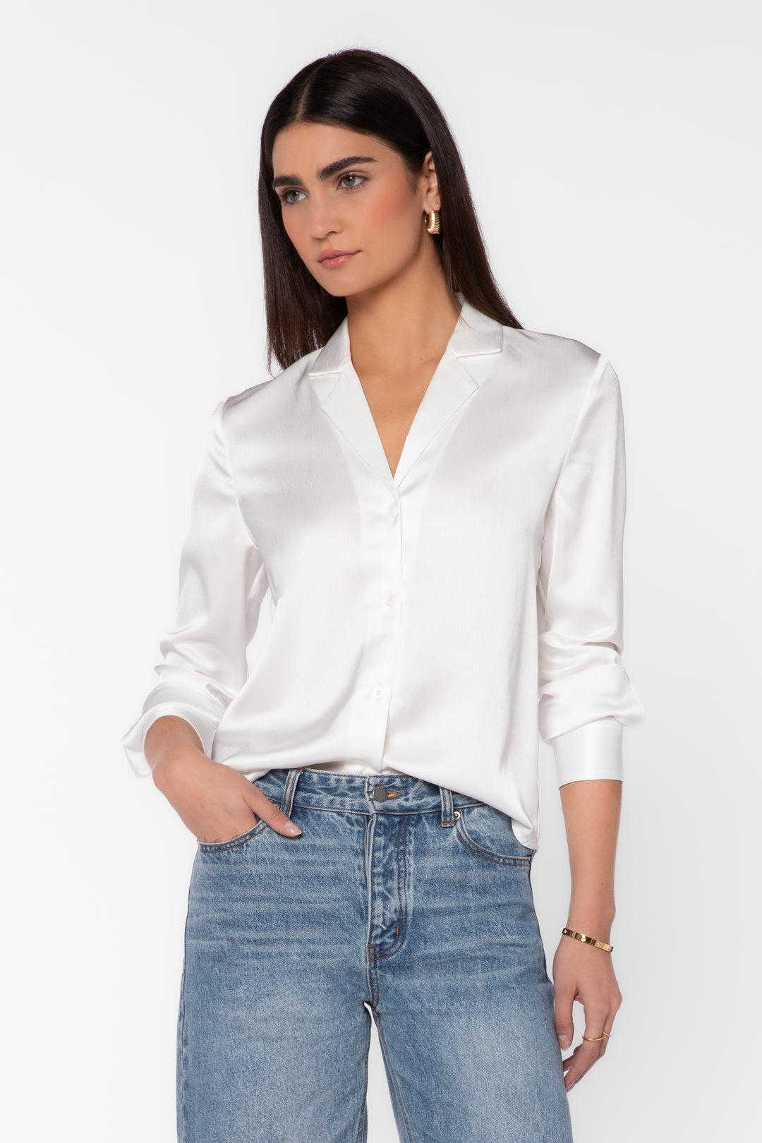 Kensley White Satin Blouse