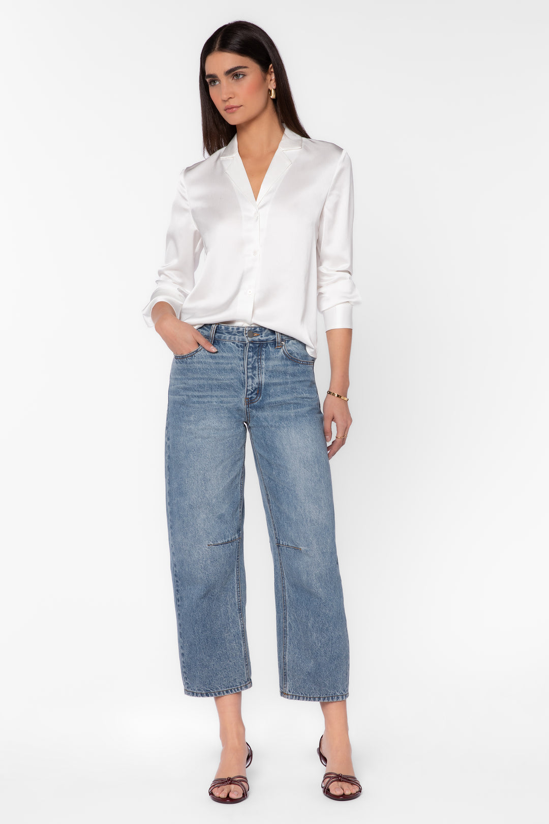 Kensley White Satin Blouse