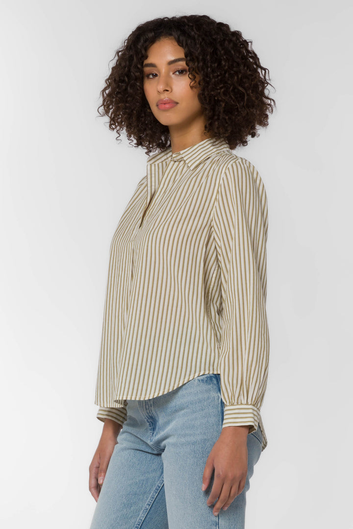 Kenzie Green Stripe Blouse - Tops - Velvet Heart Clothing