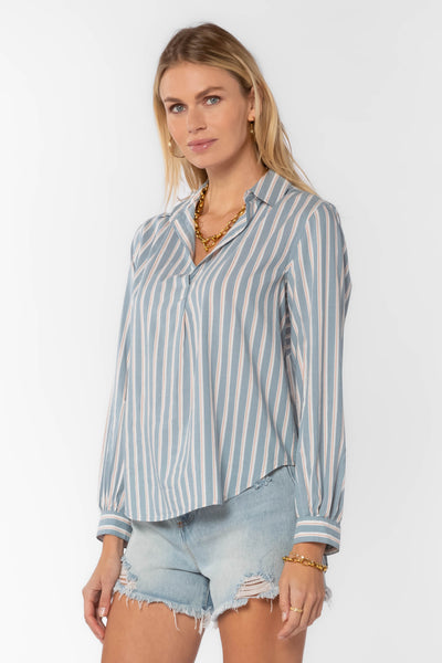 Kenzie Blue Stripe Blouse - Tops - Velvet Heart Clothing