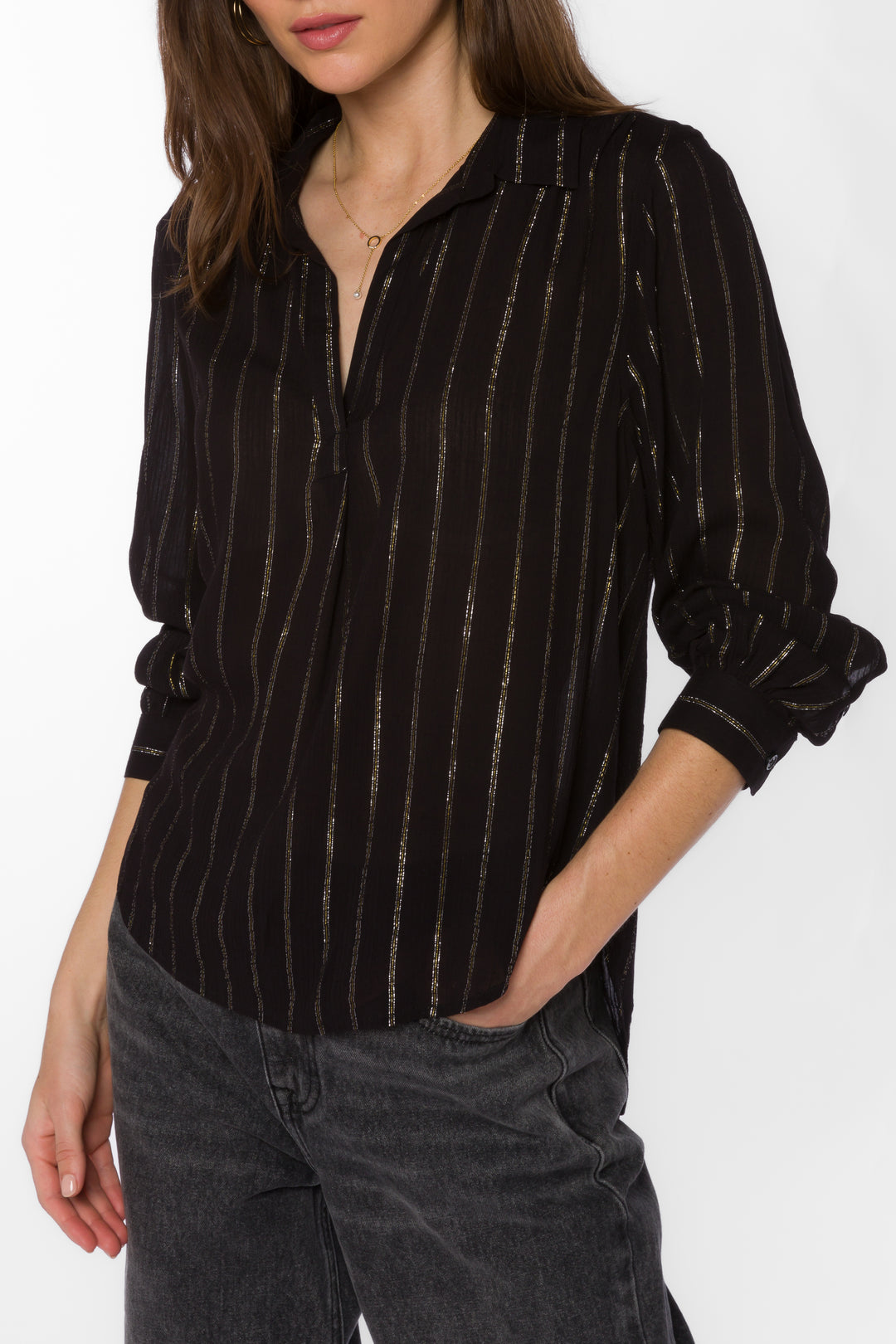 Kenzie Black Lurex Stripe Shirt - Tops - Velvet Heart Clothing