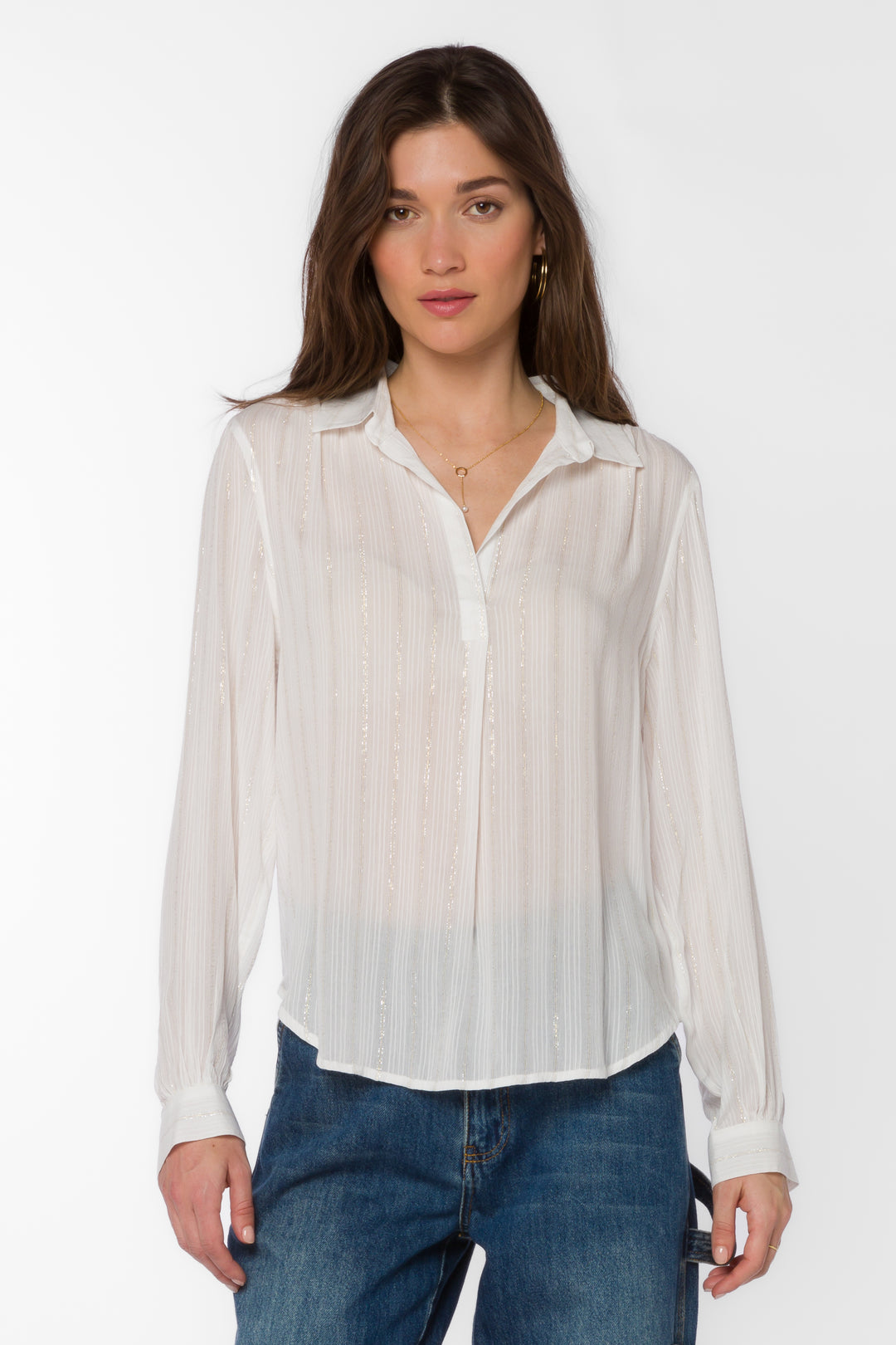 Kenzie White Lurex Stripe Shirt - Tops - Velvet Heart Clothing