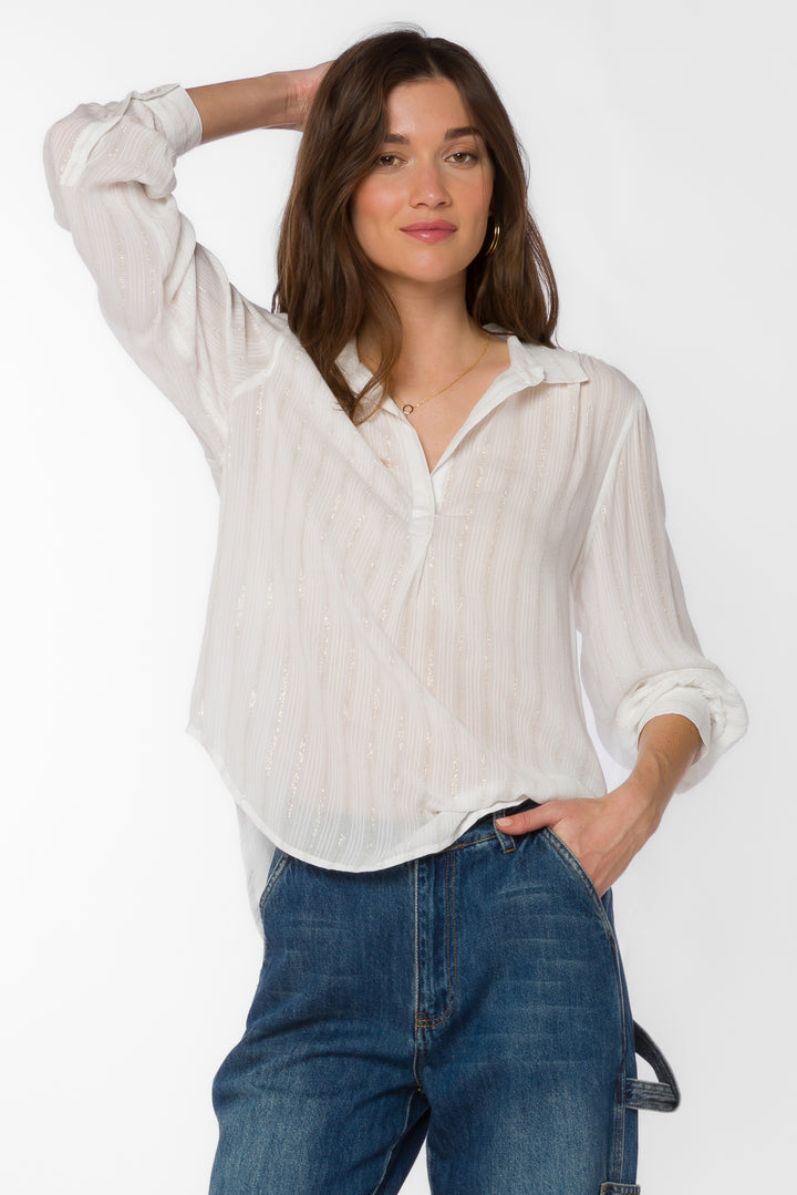 Kenzie White Lurex Stripe Shirt - Tops - Velvet Heart Clothing