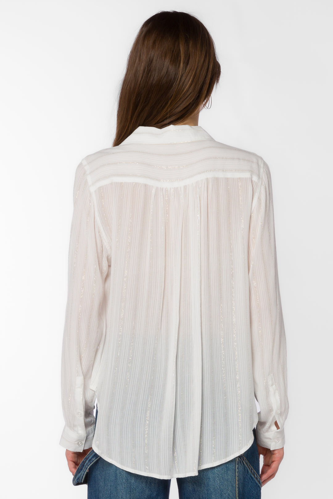 Kenzie White Lurex Stripe Shirt - Tops - Velvet Heart Clothing