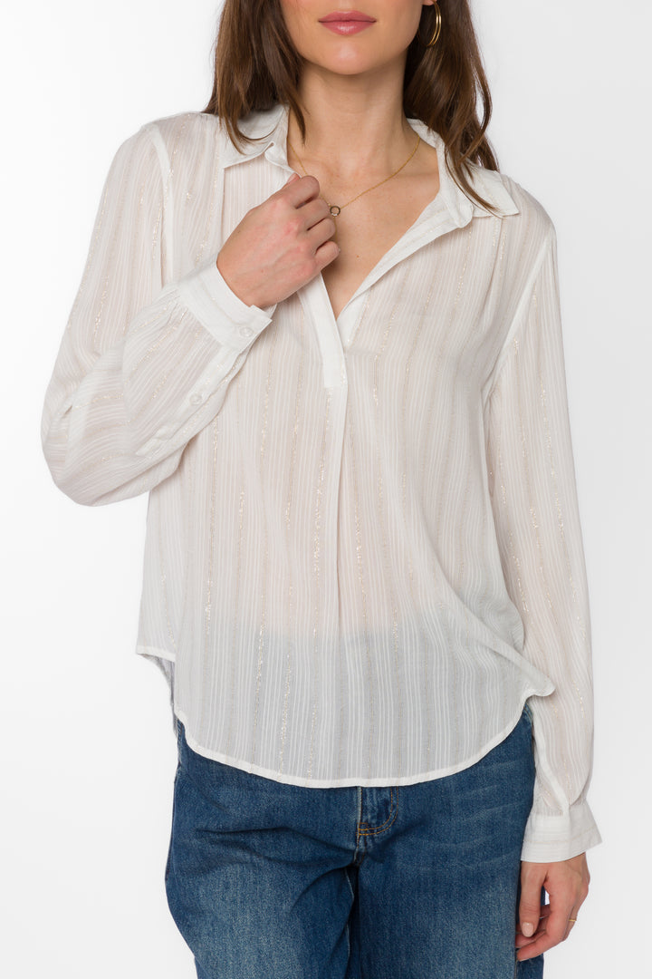 Kenzie White Lurex Stripe Shirt - Tops - Velvet Heart Clothing