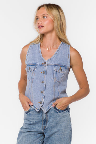 Kiana Retro Blue Vest - Jackets & Outerwear - Velvet Heart Clothing