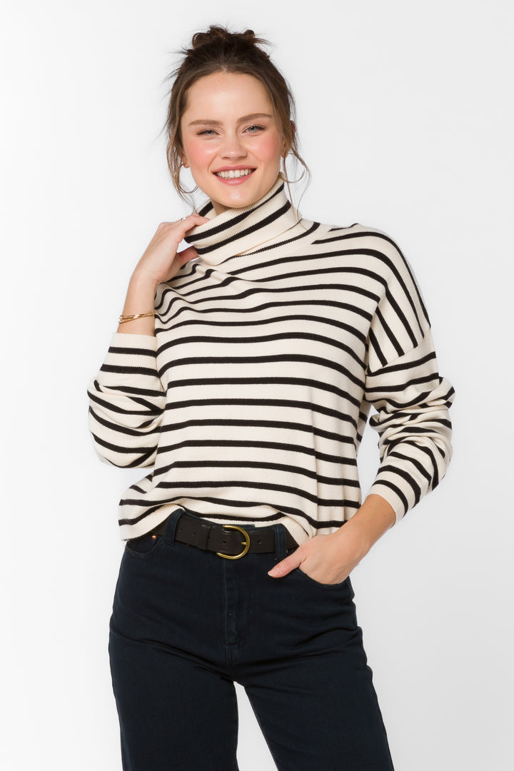 Kipp Black Off White Stripe Sweater - Sweaters - Velvet Heart Clothing