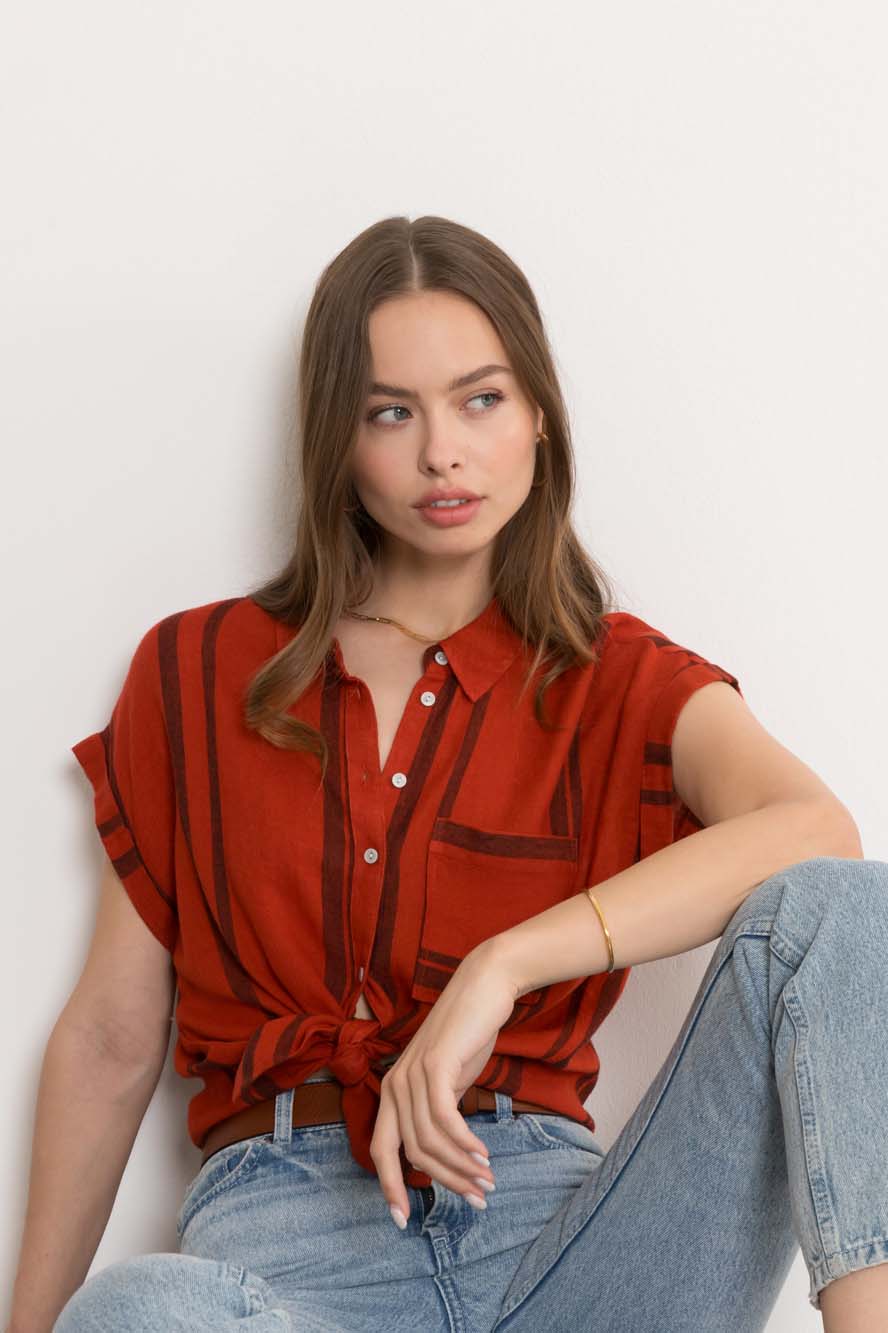 Kirsty Red Stripe Shirt - Tops - Velvet Heart Clothing
