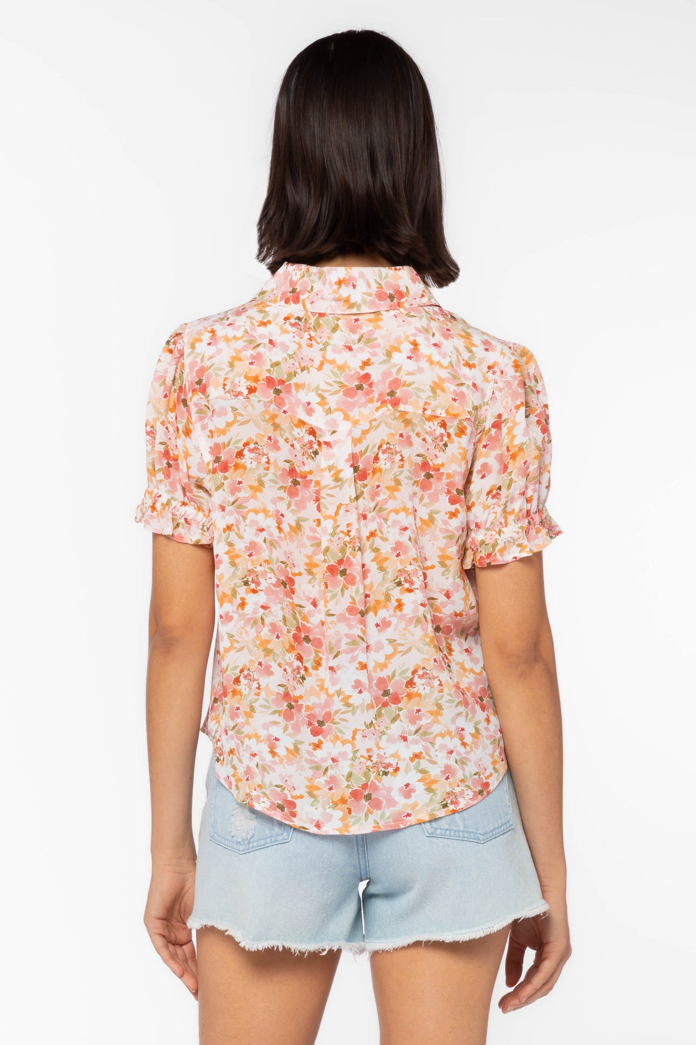 Kitt Orange Floral Shirt - Tops - Velvet Heart Clothing