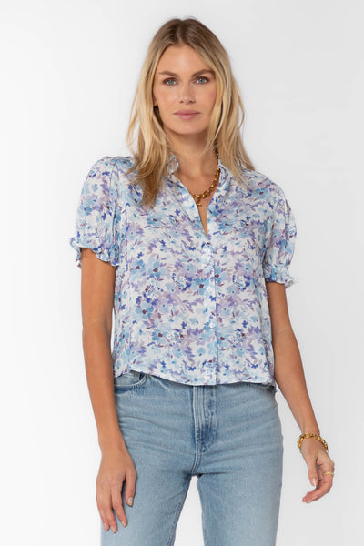 Kitt Blue Floral Shirt - Tops - Velvet Heart Clothing