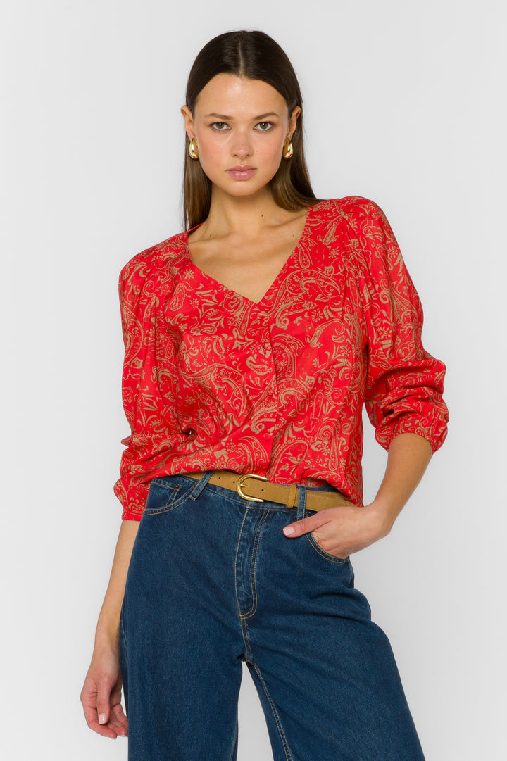 Lakota Red Paisley Blouse - Tops - Velvet Heart Clothing