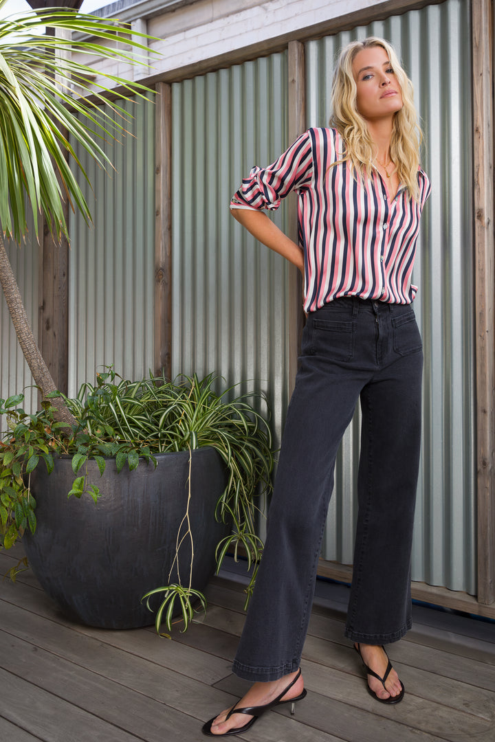 Lazaro Pink Navy Stripe Shirt - Tops - Velvet Heart Clothing