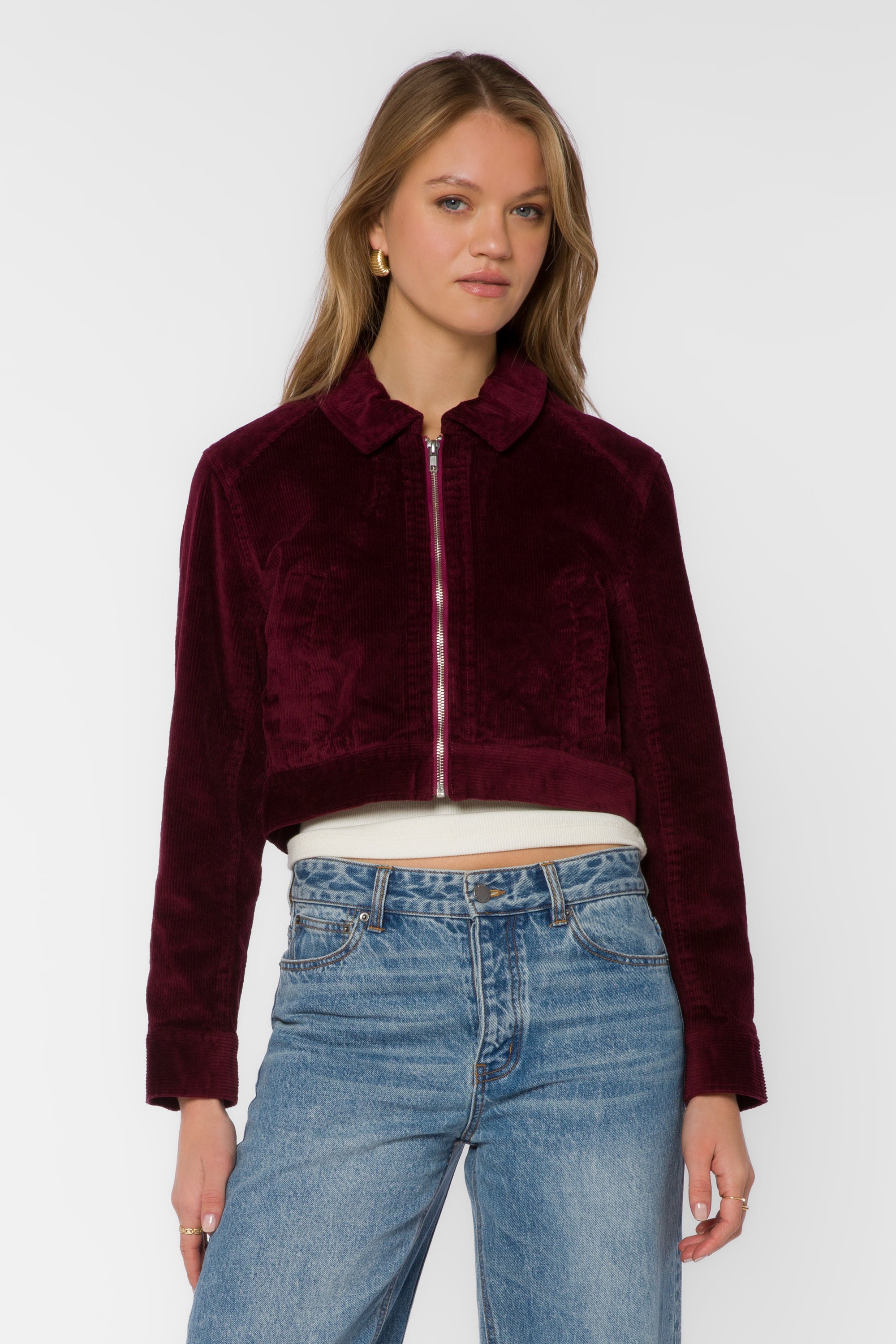 Liesel Wine Corduroy Cropped Jacket